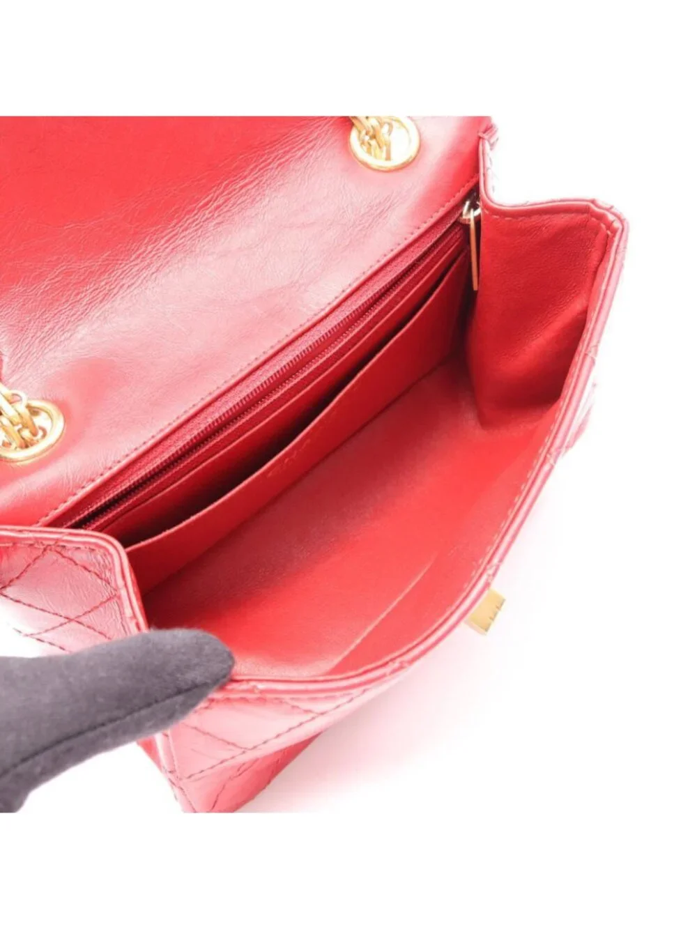 Chanel Shoulder Bag 2.55 Red Calf Mini Quilted Chain
